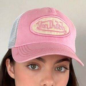 VON DUTCH Y2K Vintage Authentic Pink Patch Trucker Hat Snap Back Paris Hilton